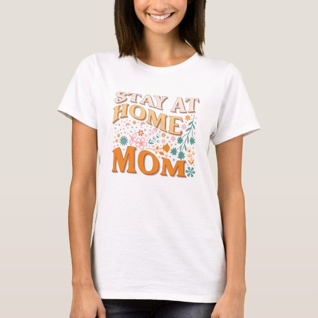 Camiseta Quédate en casa mamá Groovy flores retro pastel (Anverso)