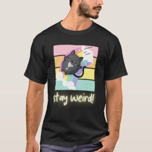 Camiseta Quédate raro gato de esmoquin al revés y arcoíris