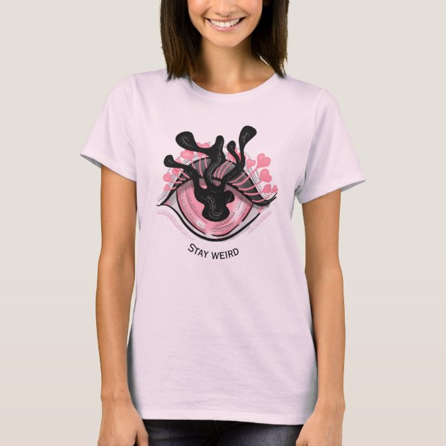 Camiseta Quédese raro Gótico Ojo Rosa Espectacular Horror W (Anverso)