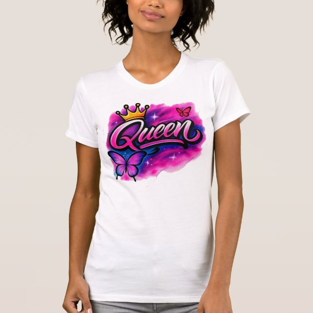 Camiseta Queen Airbrush Graffiti Crown & Butterfly T-Shirt (Anverso)