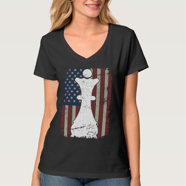 Camiseta Queen Chess Piece USA Flag  Girl Ladies Womens Che (Anverso)