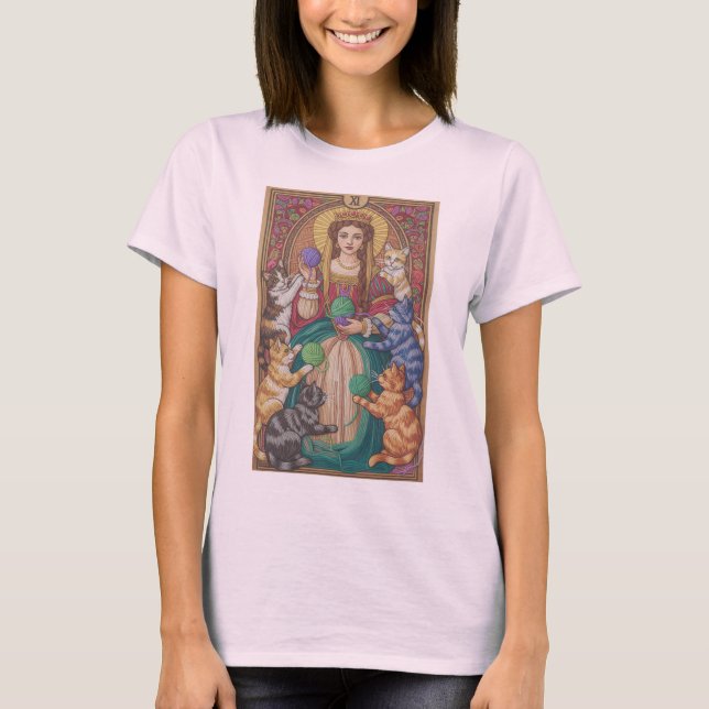 Camiseta Queen Of Cats Tarot Card Shirt, Yarn Art Design (Anverso)
