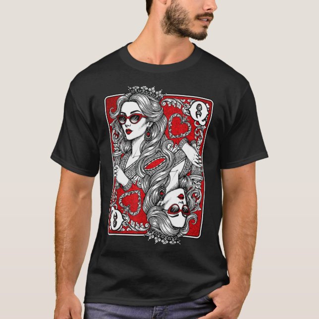 Camiseta Queen Of Heart Playing Card Coffee Lover Gambling  (Anverso)
