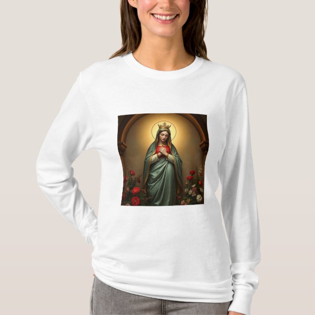 Camiseta Queen of Heaven Catholic Women's Long Sleeve Tee (Anverso)