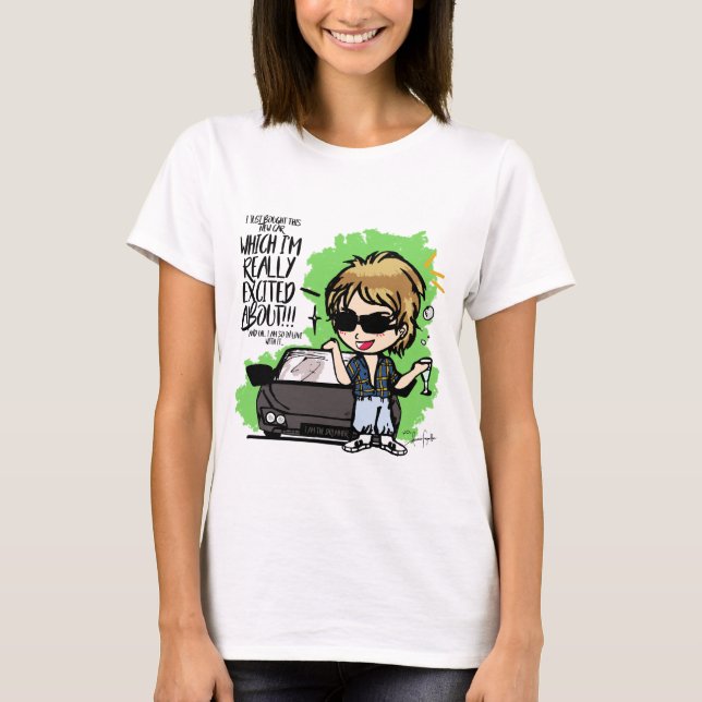Camiseta ¡QUEEN Roger Taylor enamorado de su auto! (Anverso)
