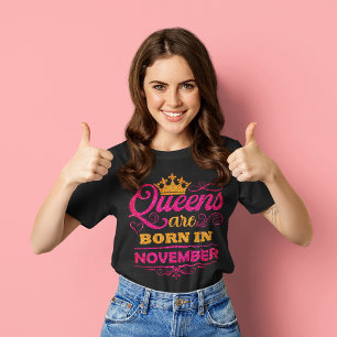 Camiseta Queens are Born in November Faux Glitter Birthday
