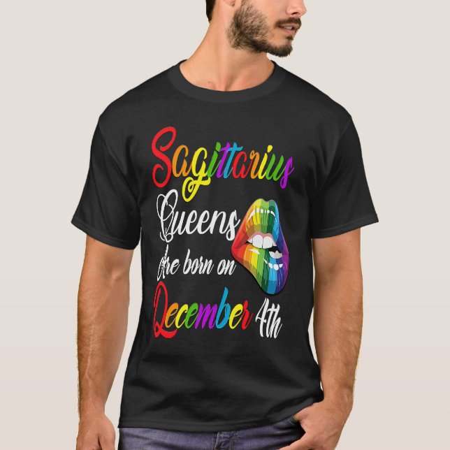 Camiseta Queens Are Born on December 4th Rainbow Lips Sagit (Anverso)