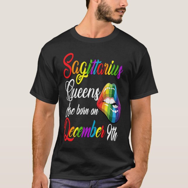 Camiseta Queens Are Born on December 9th Rainbow Lips Sagit (Anverso)
