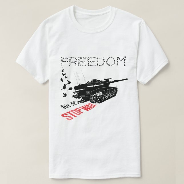 Camiseta Queremos paz mundial y libertad, alto a la guerra (Diseño del anverso)