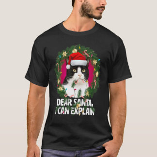 Camiseta Querido Santa Gatito Negro Blanco Travieso Navidad