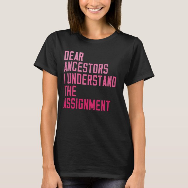Camiseta Queridos Ancestores Entiendo la tarea graciosa q (Anverso)