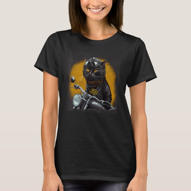 Camiseta Queso de moto de gato negro (Anverso)