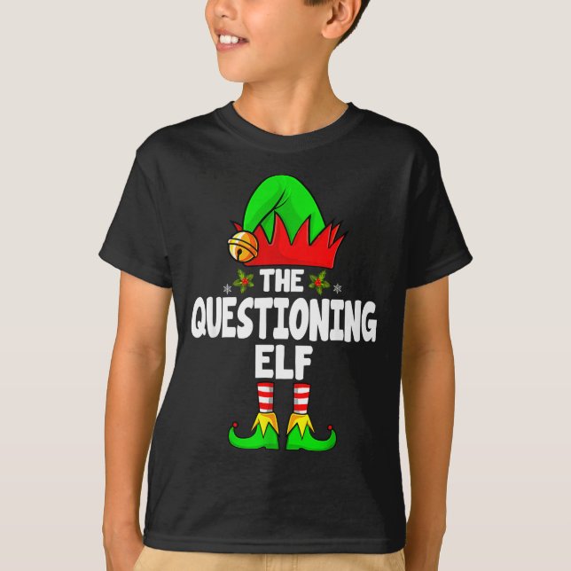 Camiseta Questioning Elf Group Christmas Funny Pajama Party (Anverso)