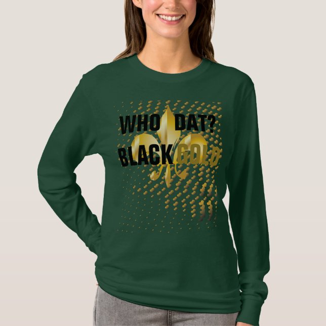 Camiseta ¿Quién? Negro/oro/corazones (Anverso)