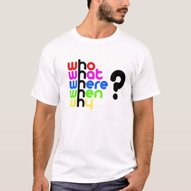 Camiseta ¿Quién, qué, dónde, cuando, por qué? (Anverso)