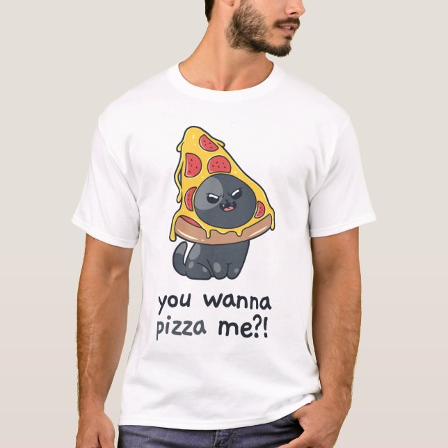 Camiseta Quieres Pizza me gato meme comida (Anverso)