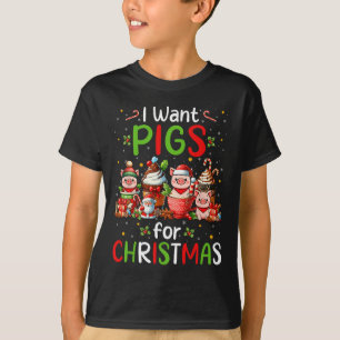 Camiseta Quiero Cerdos Para Navidades Cafetero Granjero