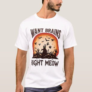 Camiseta Quiero Cerebros Ahora Gato Negro de Halloween Nara