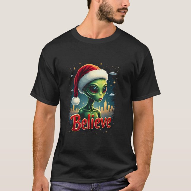 Camiseta Quiero creer a Aliens UFO Funny Alien Santa Hat (Anverso)