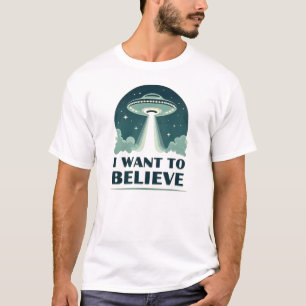 Camiseta Quiero Creer (OVNI Azul) Retro Espacio Exterior