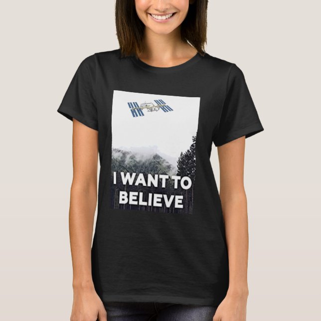Camiseta Quiero creer, OVNI, Roswell, ISS, Tierra Plana (Anverso)