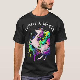 Camiseta Quiero Creer Que Unicorn Alien Horn Etraterrestre