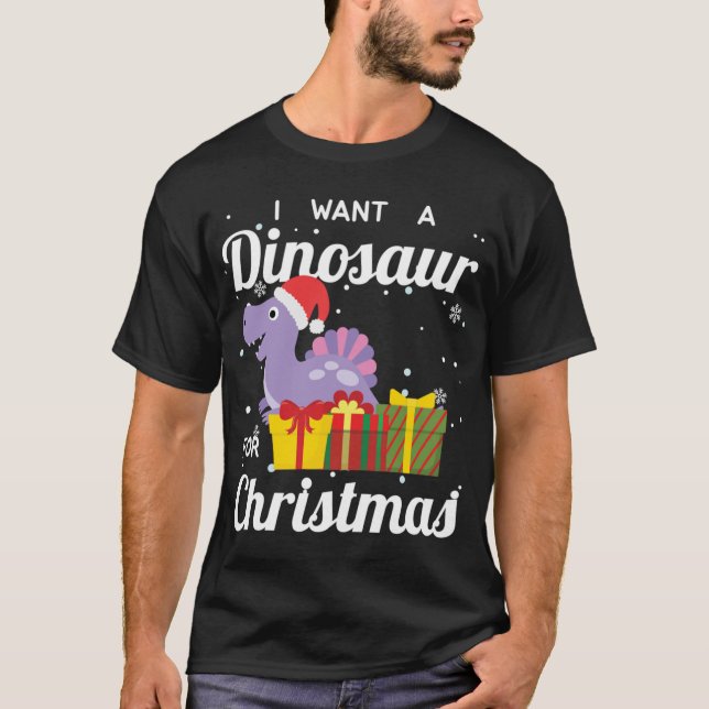 Camiseta Quiero Dinosaurio Para Navidades Divertidos Dino H (Anverso)