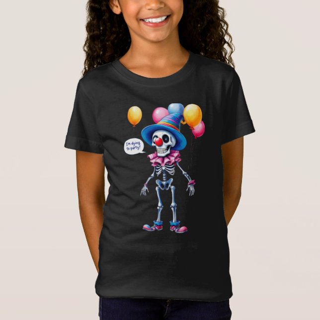 Camiseta ¡Quiero fiesta! Esqueleto con traje de payaso, Hal (Anverso)
