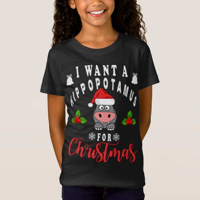 Camiseta Quiero hipopótamo para Navidades divertidos Hippo  (Anverso)