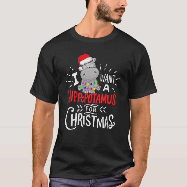 Camiseta Quiero Hipopótamo Para Navidades, Xmas Hippo (Anverso)