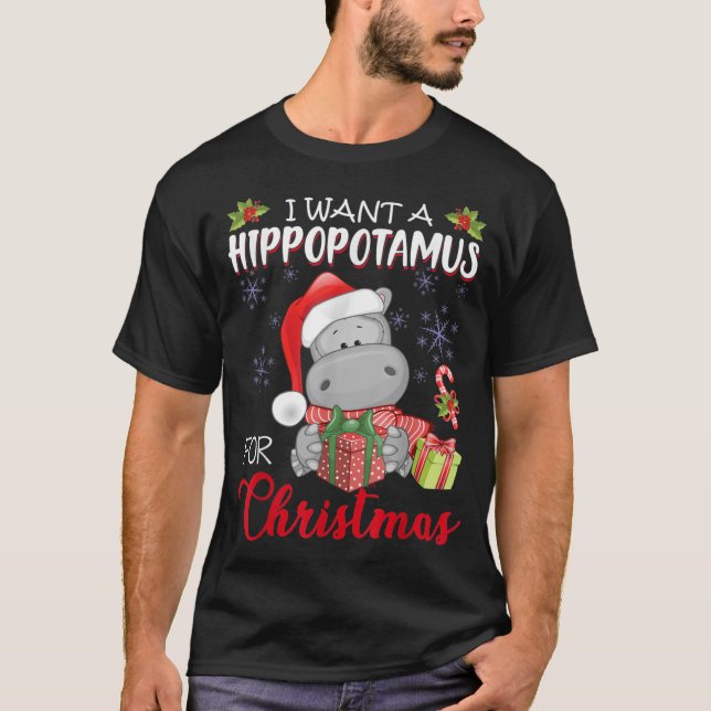 Camiseta Quiero Hipopótamo Para Navidades Xmas Hippo (Anverso)