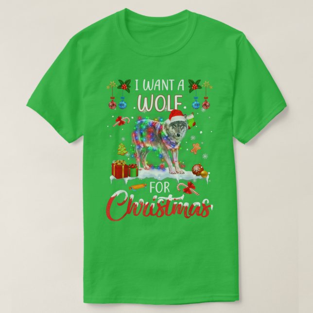 Camiseta Quiero Lobo Para Navidades Xmas Luces Santa Wolf (Diseño del anverso)