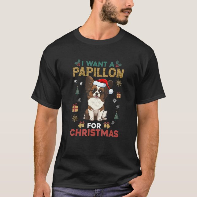 Camiseta Quiero Papillon Para Navidades De La Fama De Perro (Anverso)