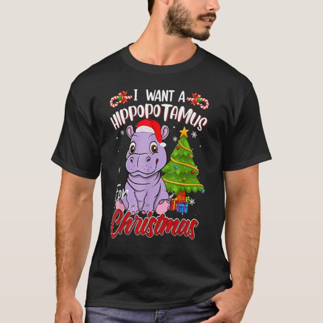 Camiseta Quiero Un Hipopótamo Para Los Navidades Hippo Paja (Anverso)