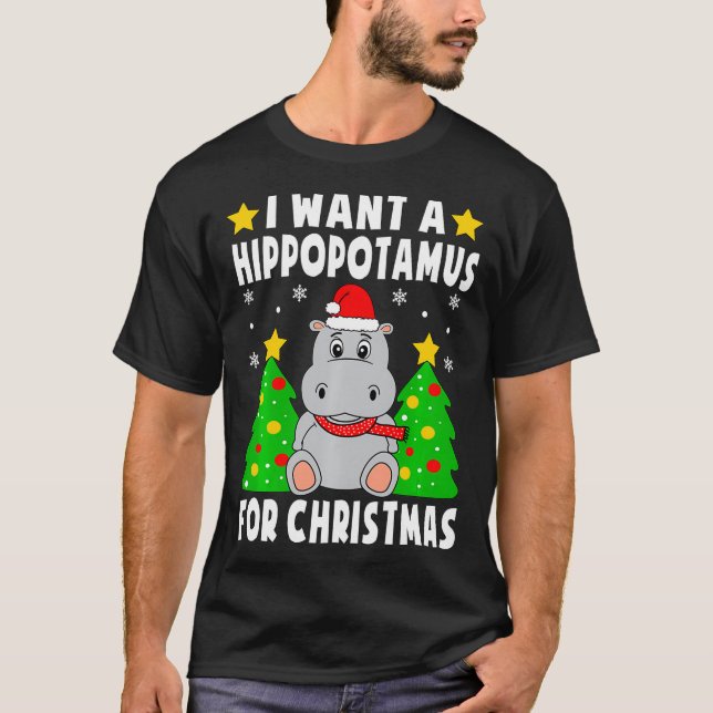 Camiseta Quiero Un Hipopótamo Para Los Navidades Hippo Paja (Anverso)