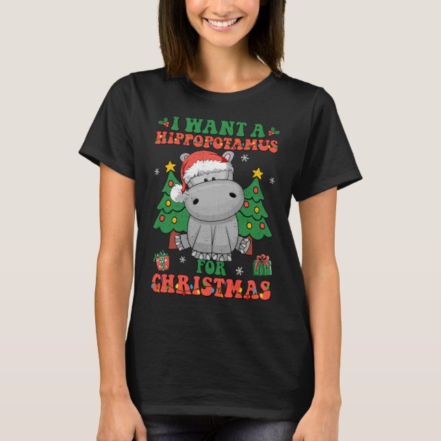 Camiseta Quiero Un Hipopótamo Para Navidades Luces Santa H (Anverso)