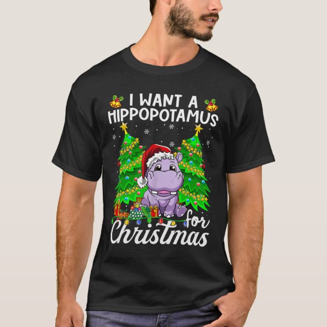 Camiseta Quiero Un Hipopótamo Para Navidades Luces Santa H (Anverso)