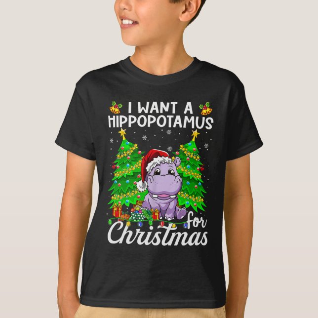 Camiseta Quiero Un Hipopótamo Para Navidades Luces Santa H (Anverso)