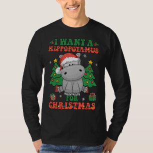 Camiseta Quiero Un Hipopótamo Para Navidades Luces Santa H