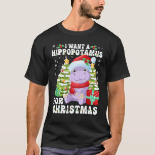 Camiseta Quiero Un Hipopótamo Para Navidades Luces Santa H