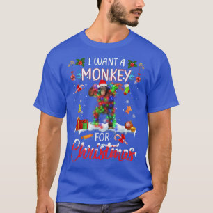 Camiseta Quiero Un Mono Para Navidades Xmas Luces Santa Mo