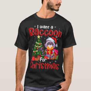 Camiseta Quiero Un Racco Para Los Navidades Santa Raccoon L