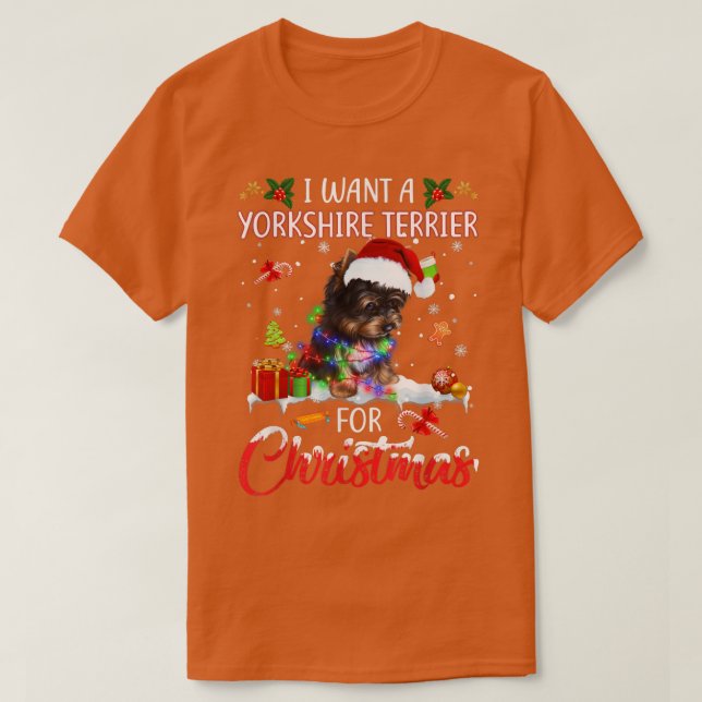 Camiseta Quiero Un Terrier De Yorkshire Para Los Navidades (Diseño del anverso)