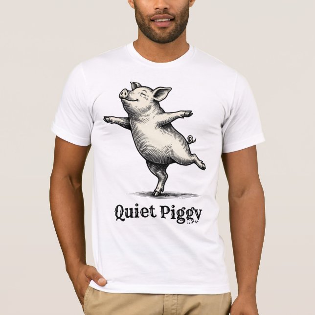 Camiseta Quiet Piggy Vintage Woodcut Dancing Pig (Anverso)