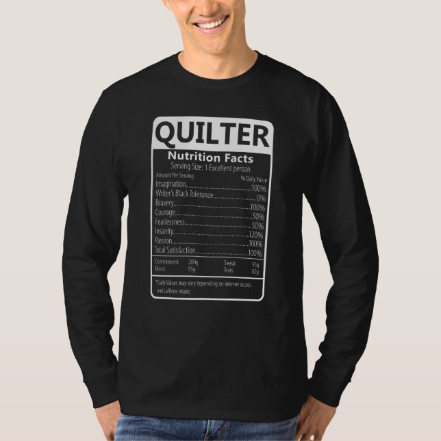 Camiseta Quilter Nutrition Facts Sarcastic Graphic (Anverso)