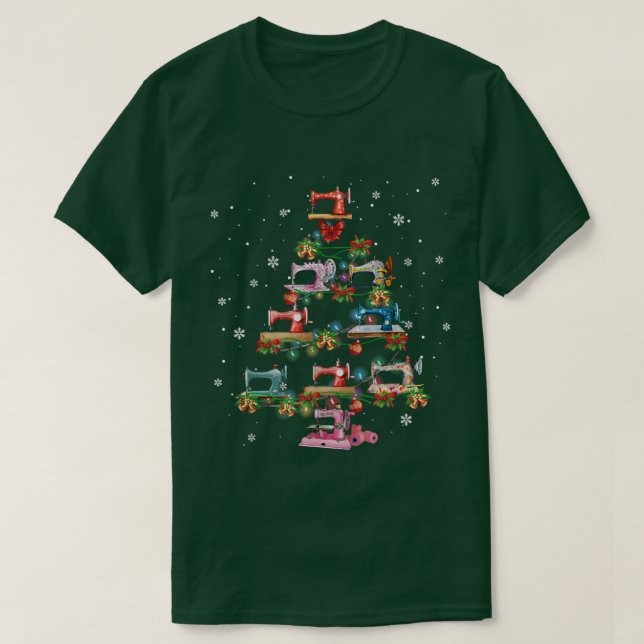 Camiseta Quilting Sewing Machine Christmas Tree Xmas Lights (Diseño del anverso)