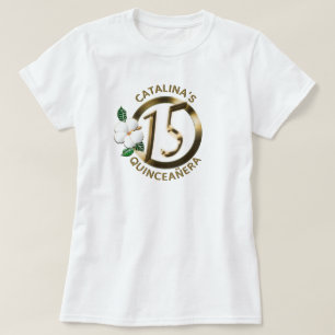 Camiseta Quinceanera 15 Cumpleaños Faux Metálico Floral
