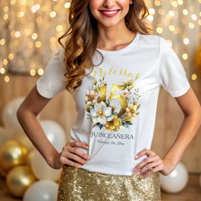 Camiseta Quinceanera 15th Birthday Party Floral (Subido por el creador)
