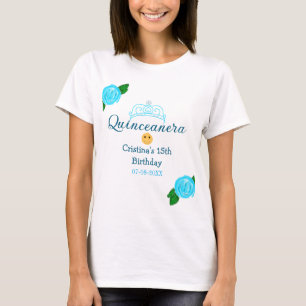 Camiseta Quinceañera años cumpleaños 15 rosa azul corona ar