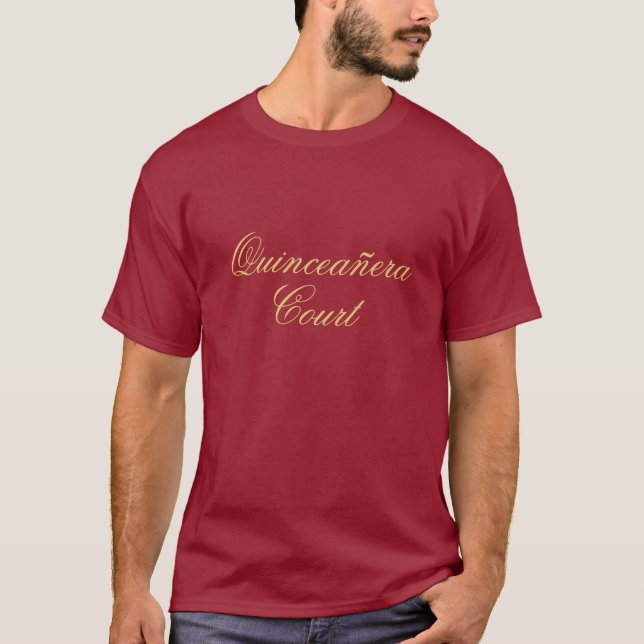 Camiseta Quinceanera Court Burgundy Gold Personalizado Cham (Anverso)